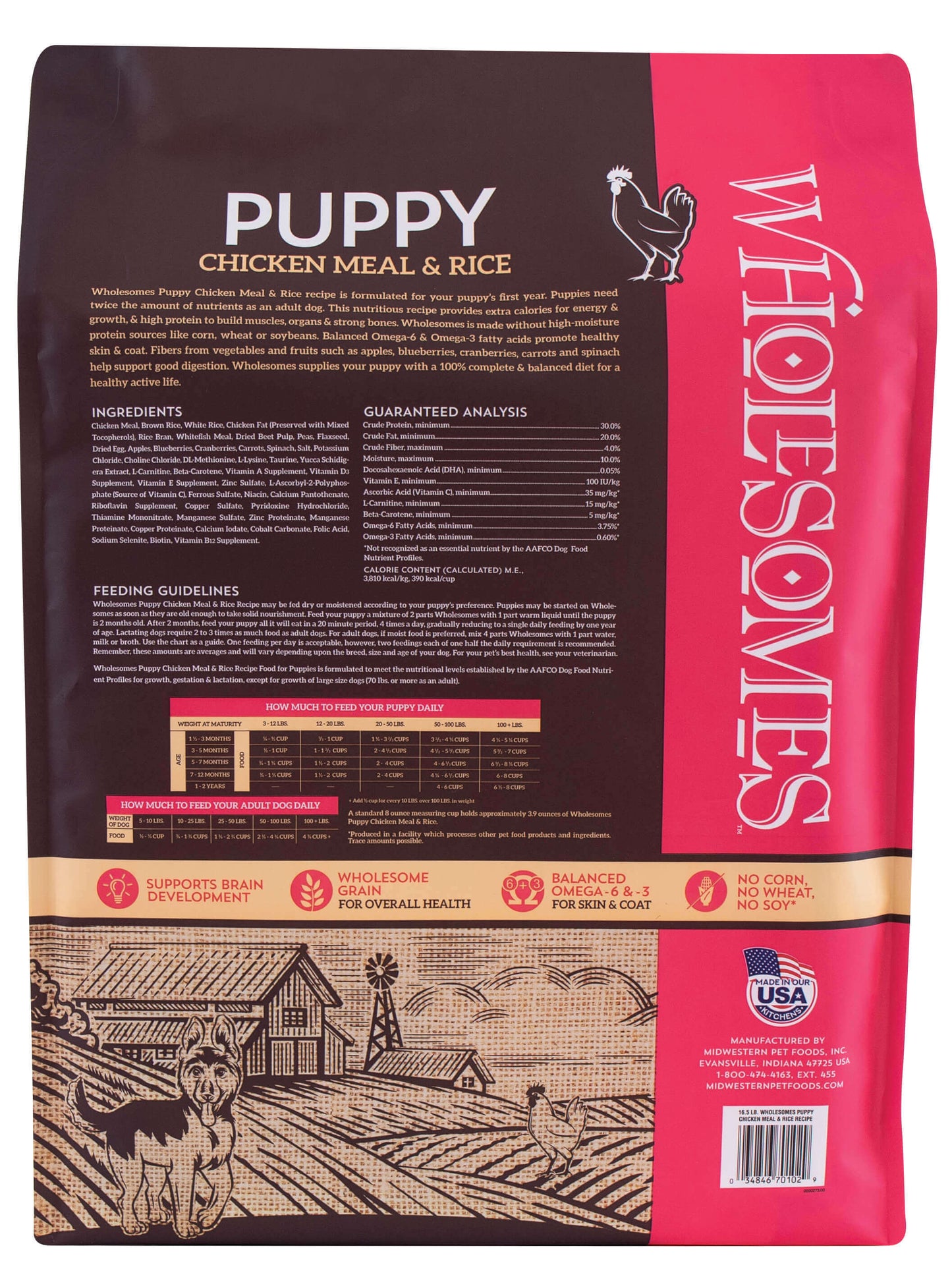 Alimento para cachorros con pollo y arroz integral, 5 libras